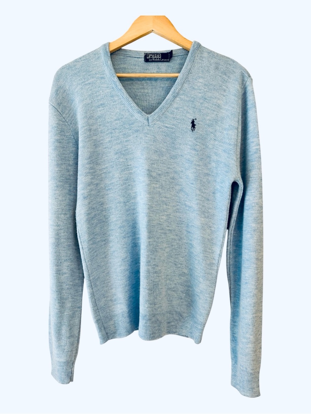 Vintage Polo by Ralph Lauren Men's Light Blue V-Neck Sweater
